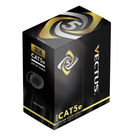 VECTUS CAT5e 305m Cable, UTP, PE, External Grade, BLACK, Solid Copper