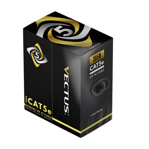 VECTUS CAT5e 305m Cable, UTP, PE, External Grade, BLACK, Solid Copper