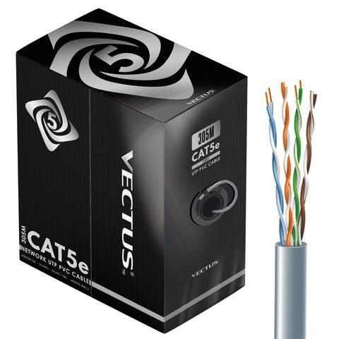 VECTUS CAT5e 305M Cable, UTP, PVC, GREY, Solid Copper