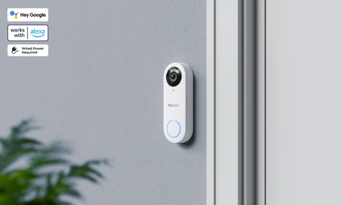reolink wired wifi video doorbell camera fixed to door, hey google and alexa compatible  
