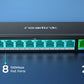 RLA-PS1
10-Port PoE Switch with 120W PoE Power Budget with grpahic displaying 8 POE ports and 2 x Gigabit Ethernet Uplink Ports