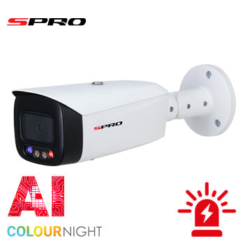 Upgrade your security setup with the 5MP IP SPRO Fixed Lens Active Deterrence CCTV Camera featuring SMD (Smart Motion Detection), a built-in microphone, and powerful 40m LED illumination. Enjoy advanced surveillance with added deterrence and crystal-clear audio and visuals.